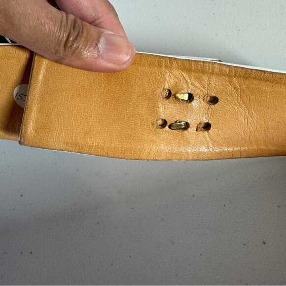 Vintage 80s Stefanie Kushner White Leather Belt Jeweled Feather Buckle Size S main image 8